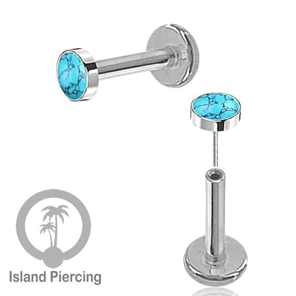 Tindik labret push system, threadless piercing warna silver dengan banyak variasi batu