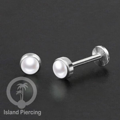 Tindik labret push system, threadless piercing warna silver dengan banyak variasi batu