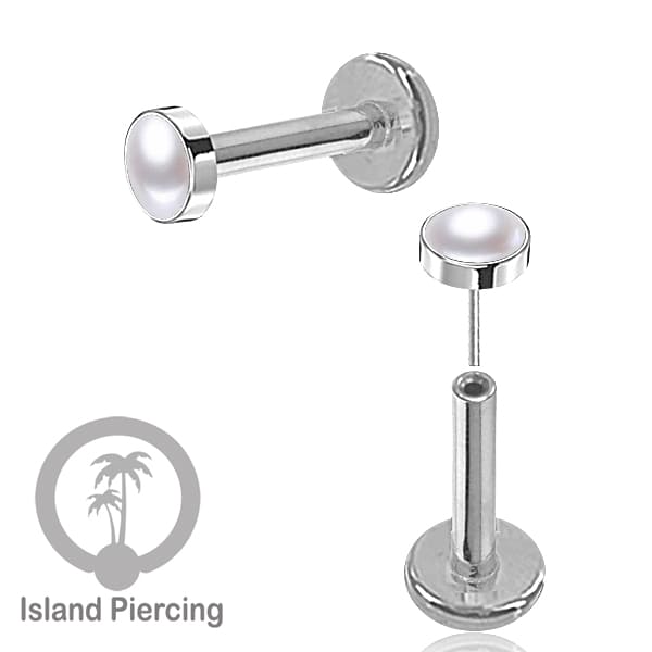 Tindik labret push system, threadless piercing warna silver dengan banyak variasi batu