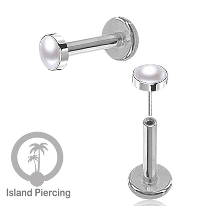 Tindik labret push system, threadless piercing warna silver dengan banyak variasi batu