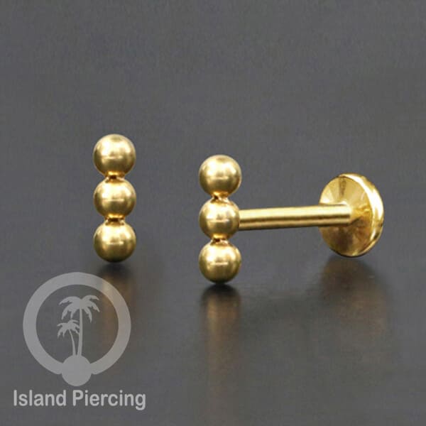 Tindik labret push system, threadless piercing warna gold dengan banyak pilihan model