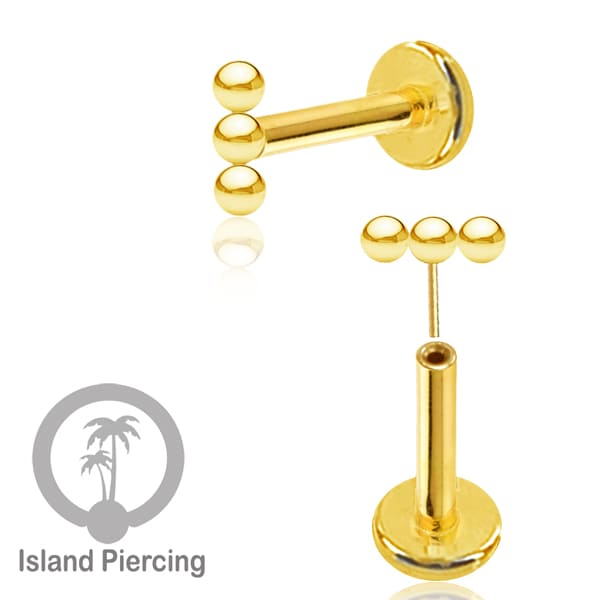 Tindik labret push system, threadless piercing warna gold dengan banyak pilihan model