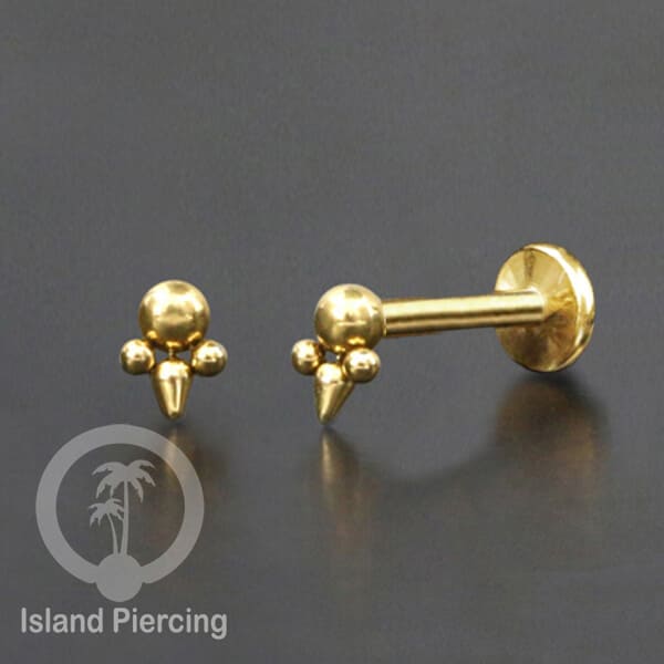 Tindik labret push system, threadless piercing warna gold dengan banyak pilihan model