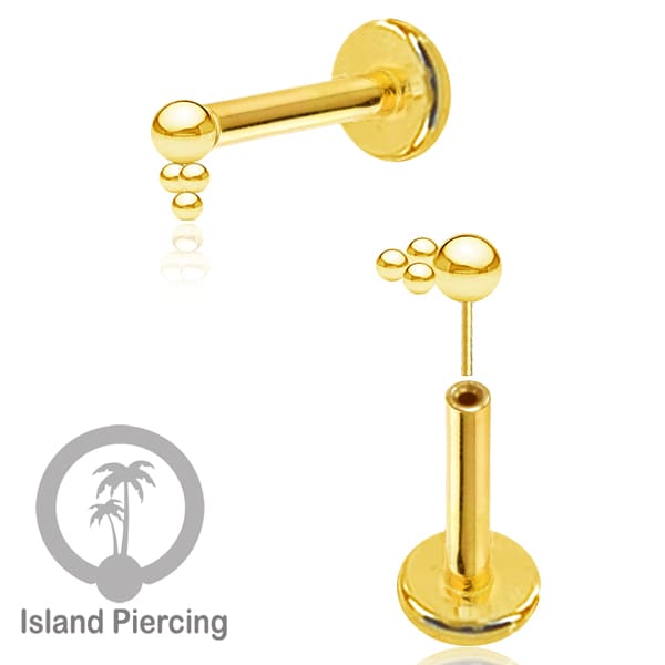 Tindik labret push system, threadless piercing warna gold dengan banyak pilihan model