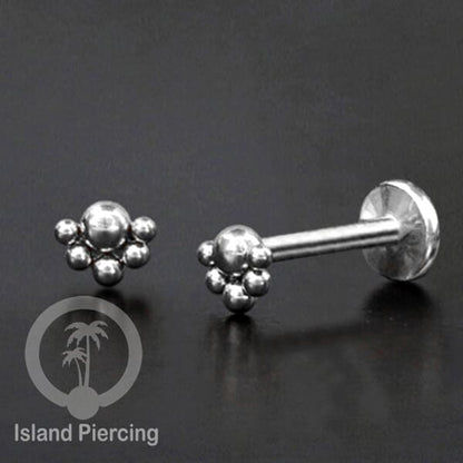Tindik labret push system, threadless piercing warna silver dengan banyak pilihan model