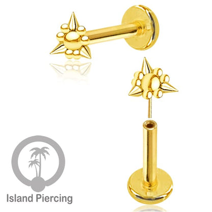 Tindik labret push system, threadless piercing warna gold dengan banyak pilihan model