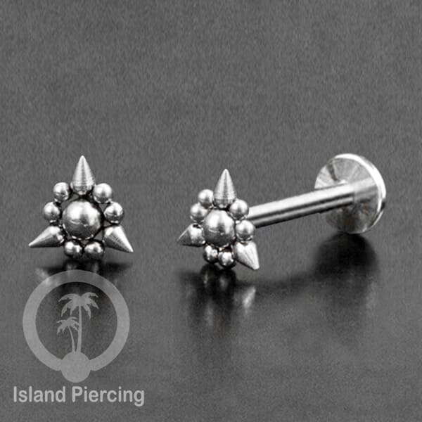Tindik labret push system, threadless piercing warna silver dengan banyak pilihan model