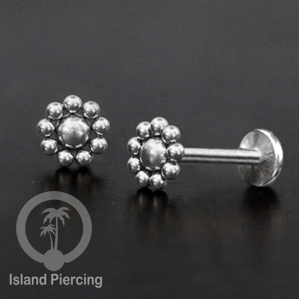 Tindik labret push system, threadless piercing warna silver dengan banyak pilihan model