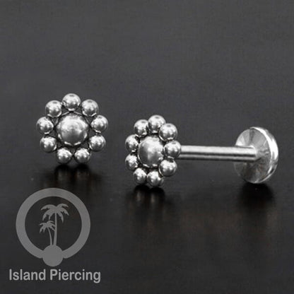 Tindik labret push system, threadless piercing warna silver dengan banyak pilihan model