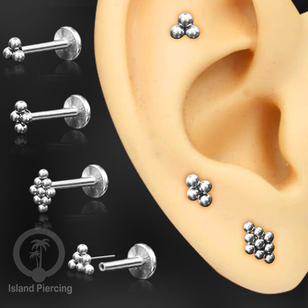 Tindik labret push system, threadless piercing warna silver model yang menarik