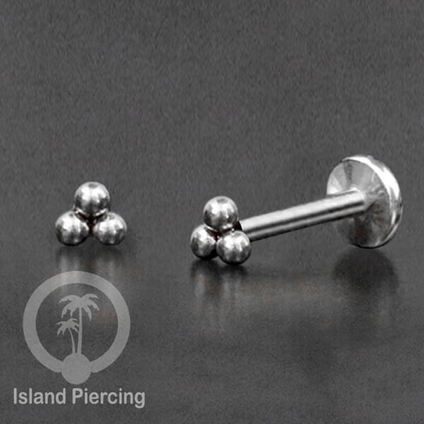 Tindik labret push system, threadless piercing warna silver model yang menarik