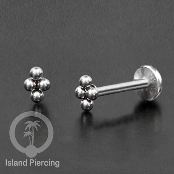 Tindik labret push system, threadless piercing warna silver model yang menarik