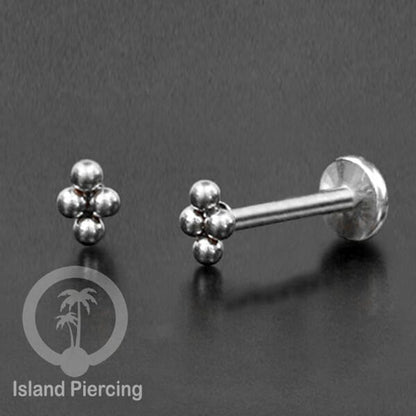 Tindik labret push system, threadless piercing warna silver model yang menarik