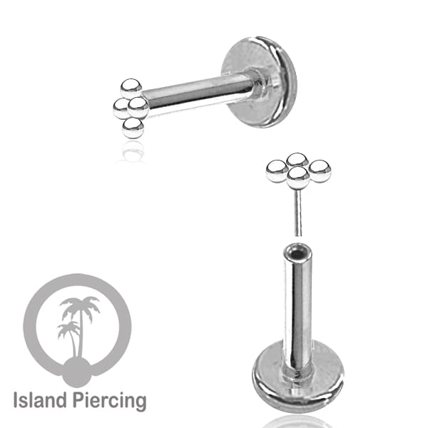 Tindik labret push system, threadless piercing warna silver model yang menarik