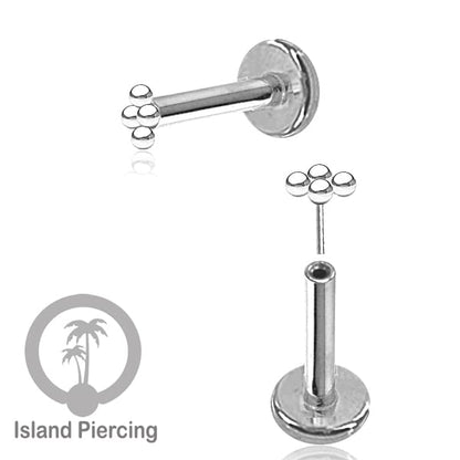 Tindik labret push system, threadless piercing warna silver model yang menarik