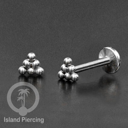 Tindik labret push system, threadless piercing warna silver model yang menarik