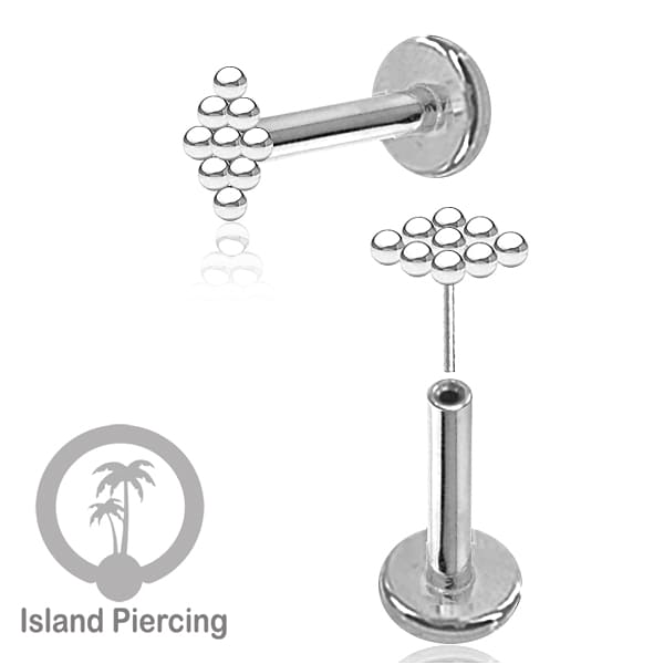Tindik labret push system, threadless piercing warna silver model yang menarik