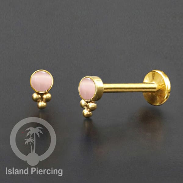 Tindik Labret push system, Threadless Piercing warna gold dengan variasi batu
