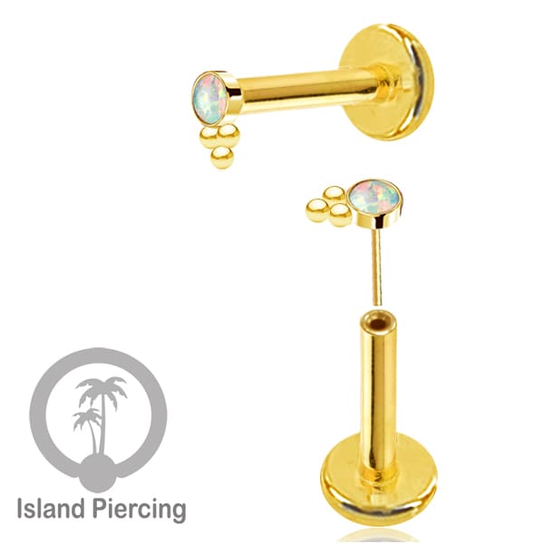 Tindik Labret push system, Threadless Piercing warna gold dengan variasi batu