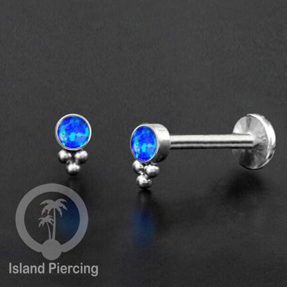 Tindik Labret push system, Threadless Piercing warna silver dengan variasi batu