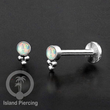 Tindik Labret push system, Threadless Piercing warna silver dengan variasi batu