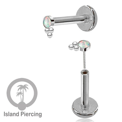 Tindik Labret push system, Threadless Piercing warna silver dengan variasi batu