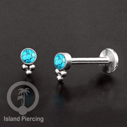 Tindik Labret push system, Threadless Piercing warna silver dengan variasi batu