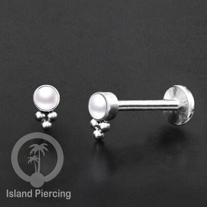 Tindik Labret push system, Threadless Piercing warna silver dengan variasi batu