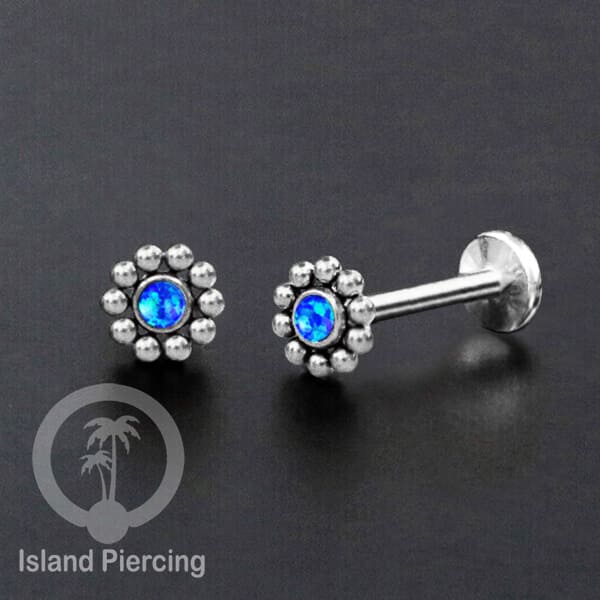 Tindik Labret push system, Threadless Piercing warna silver dengan variasi batu