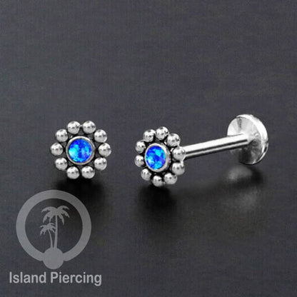 Tindik Labret push system, Threadless Piercing warna silver dengan variasi batu