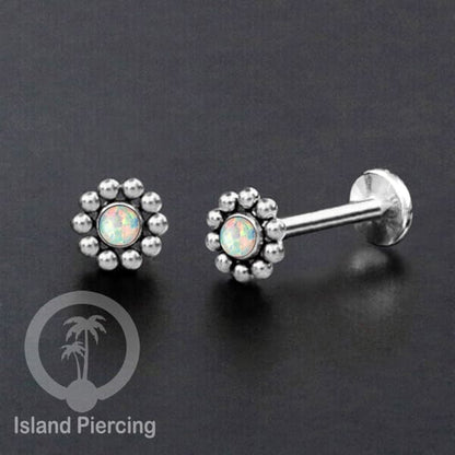 Tindik Labret push system, Threadless Piercing warna silver dengan variasi batu