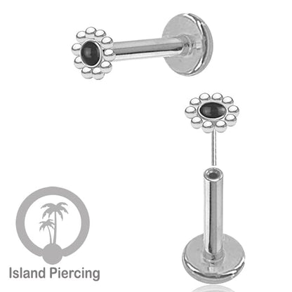 Tindik Labret push system, Threadless Piercing warna silver dengan variasi batu