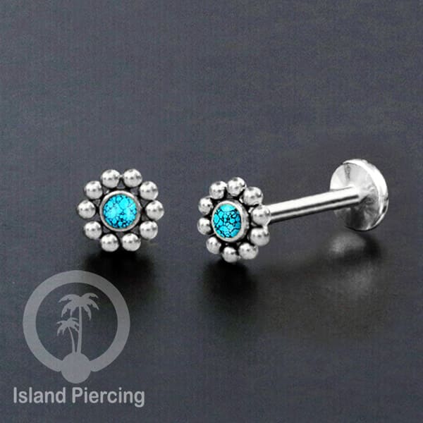 Tindik Labret push system, Threadless Piercing warna silver dengan variasi batu