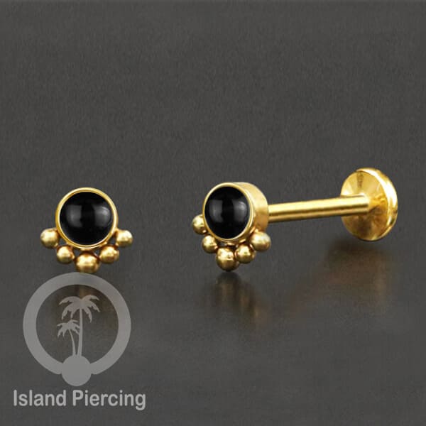 Tindik Labret push system, Threadless Piercing warna gold banyak pilihan model dan batu