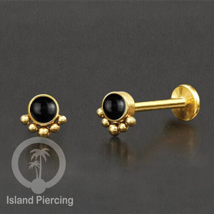 Tindik Labret push system, Threadless Piercing warna gold banyak pilihan model dan batu