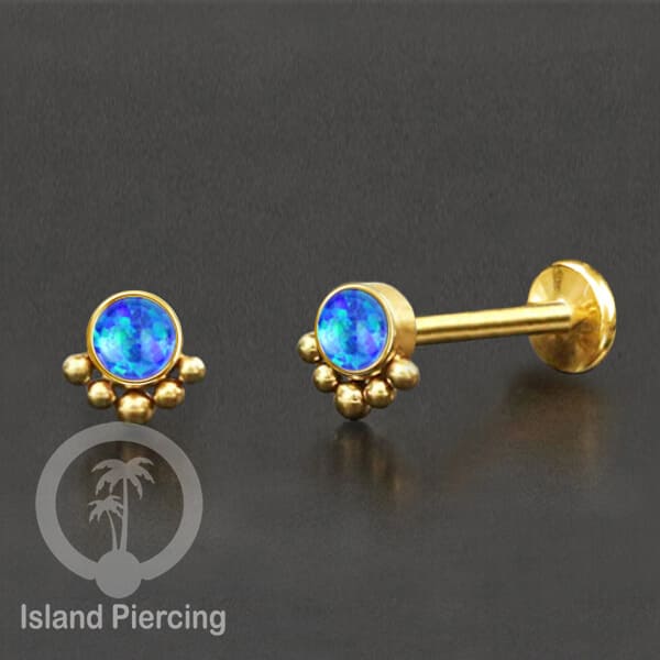 Tindik Labret push system, Threadless Piercing warna gold banyak pilihan model dan batu