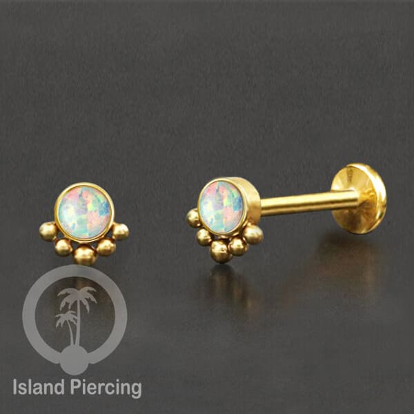 Tindik Labret push system, Threadless Piercing warna gold banyak pilihan model dan batu