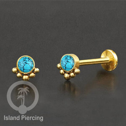 Tindik Labret push system, Threadless Piercing warna gold banyak pilihan model dan batu