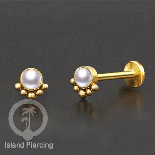 Tindik Labret push system, Threadless Piercing warna gold banyak pilihan model dan batu