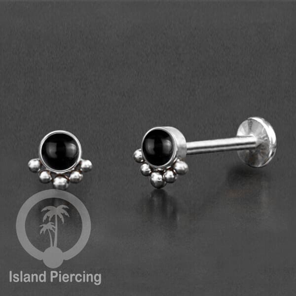 Tindik Labret push system, Threadless Piercing warna silver banyak pilihan model dan batu