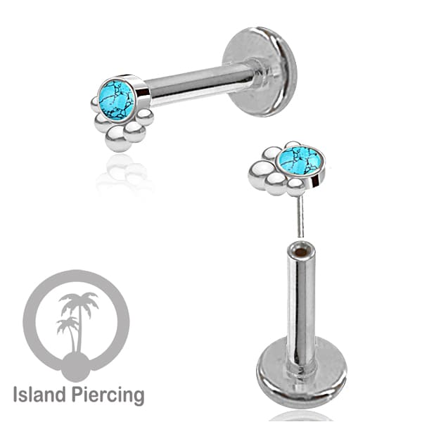 Tindik Labret push system, Threadless Piercing warna silver banyak pilihan model dan batu