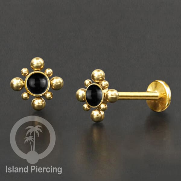 Tindik Labret push system, Threadless Piercing warna gold banyak pilihan model dan batu