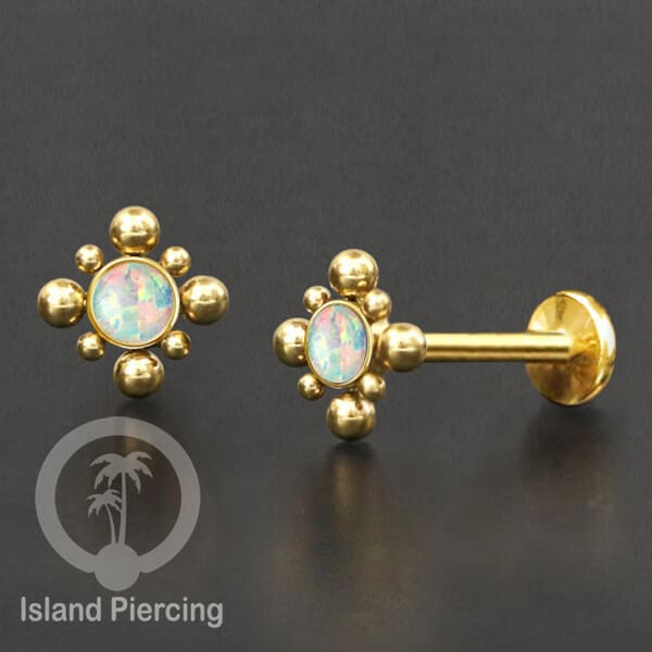 Tindik Labret push system, Threadless Piercing warna gold banyak pilihan model dan batu