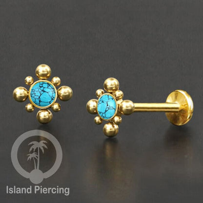 Tindik Labret push system, Threadless Piercing warna gold banyak pilihan model dan batu