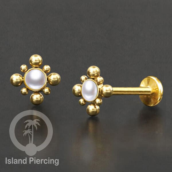 Tindik Labret push system, Threadless Piercing warna gold banyak pilihan model dan batu