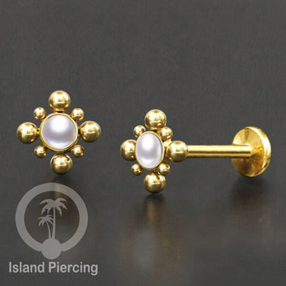 Tindik Labret push system, Threadless Piercing warna gold banyak pilihan model dan batu