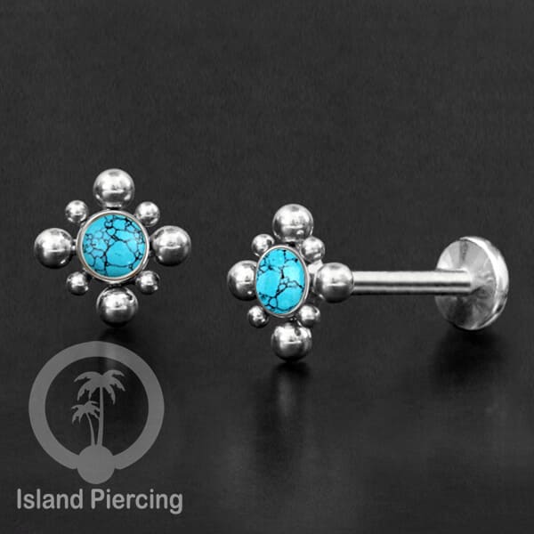 Tindik Labret push system, Threadless Piercing warna silver banyak pilihan model dan batu