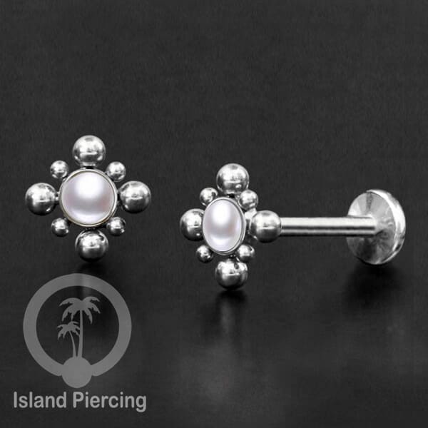 Tindik Labret push system, Threadless Piercing warna silver banyak pilihan model dan batu