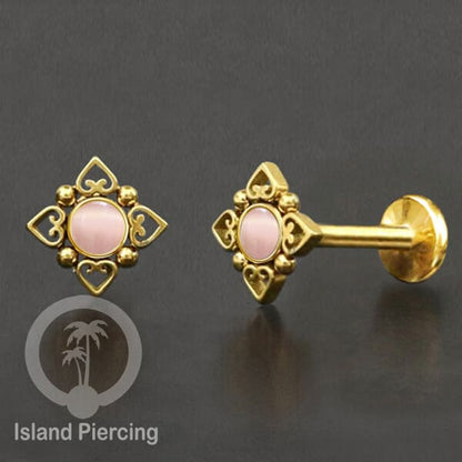 Tindik Labret push system, Threadless Piercing warna gold dan silver banyak pilihan batu