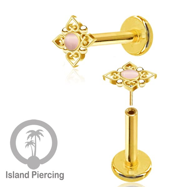 Tindik Labret push system, Threadless Piercing warna gold dan silver banyak pilihan batu